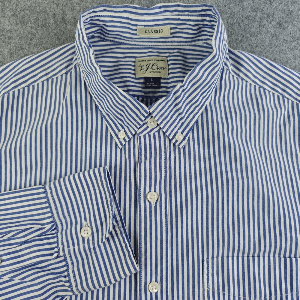 J. Crew Factory Blue and White Striped Classic Button-Down Shirt
